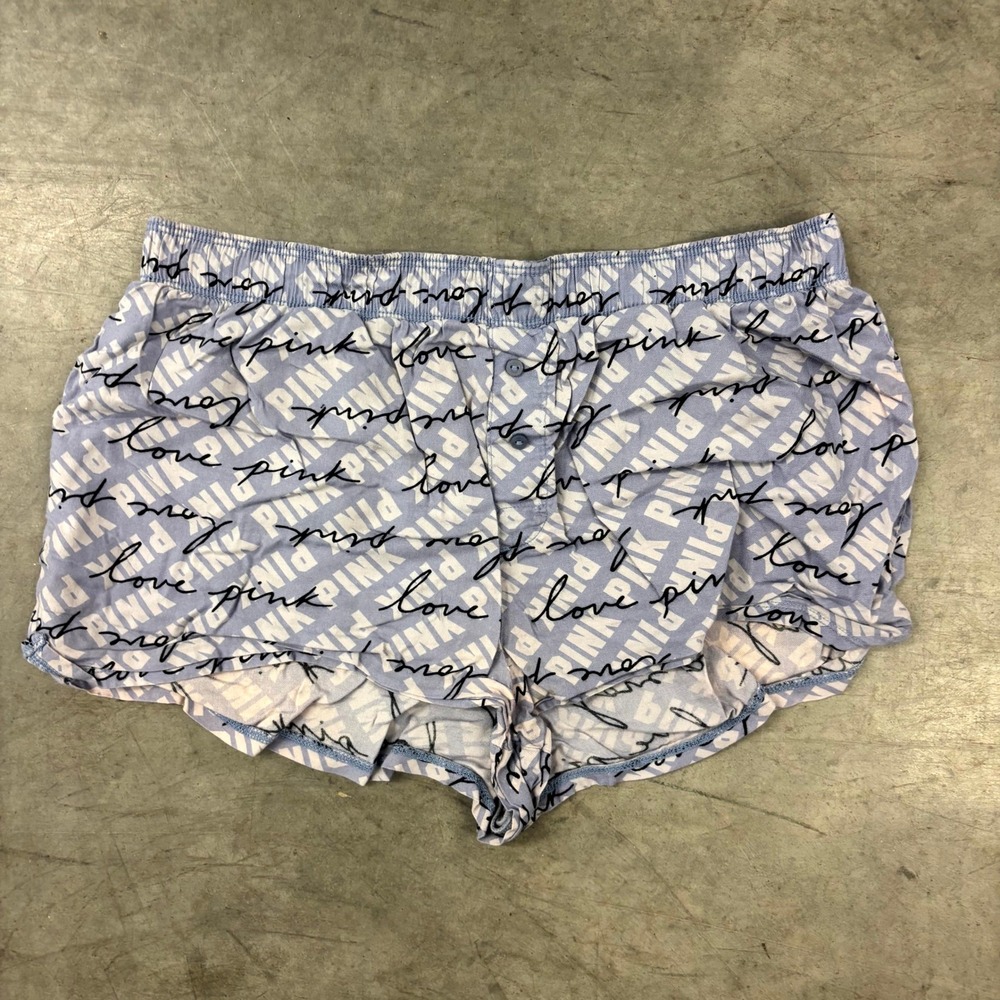 Victoria's Secret PINK Logo Pajama Sleep Shorts Blue White Print Women's S Soft